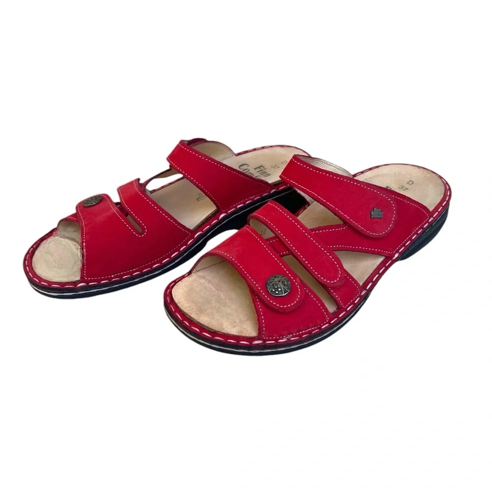 Finn Comfort Monza Red Ventura Soft Nubuck Leather Strap Sandals. Sz.37 or US 6 - Picture 2 of 9